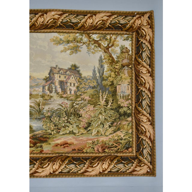 Vintage French Style Tapestry Wall Hanging Pastoral Landscape River Italy For Sale In Philadelphia - Image 6 of 18