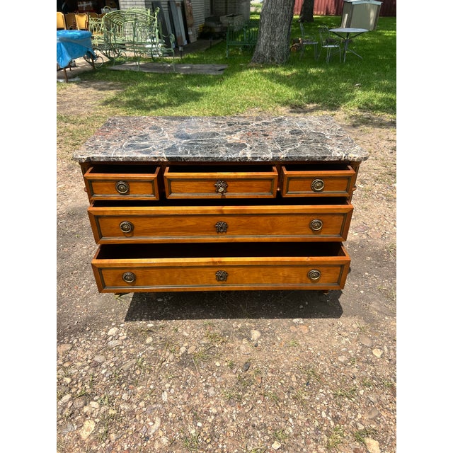 French French 19th Century Louis XVI Walnut Marble Top Chest of Drawers For Sale - Image 3 of 12