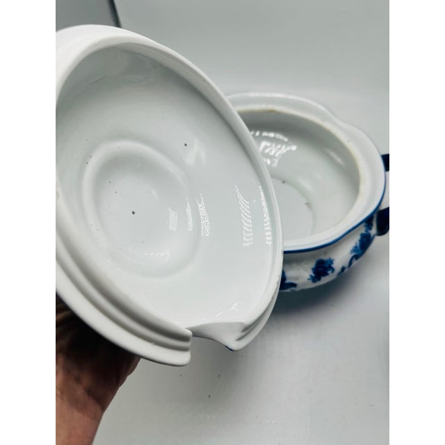 Antique Blue and White Soup Tureen and Tea Pot For Sale - Image 10 of 11