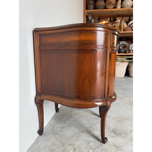 Wood Antique French Provincial Louis XV Style Mahogany Kidney Desk With Marquetry Inlay For Sale - Image 7 of 12