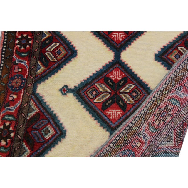 Ivory Geometric Persian Tribal Ivory/Red Wool Runner Rug- 2'6'' X 9'9'' For Sale - Image 8 of 10