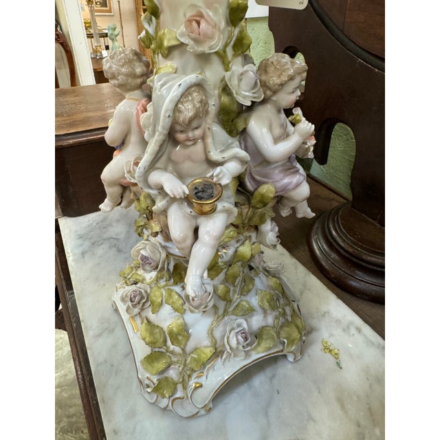 Antique late XIX Century German porcelain cherub centerpiece. From the Von Schierholz manufacture, mark on base...