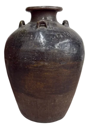 Brown Storage Water Jar Vessel with Small Loop Handles