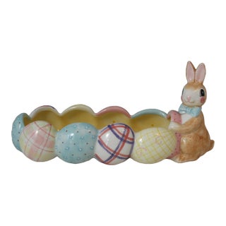 Late 20th Century Handcrafted Fitz and Floyd a Good Egg Oblong Pastel Easter Candy Serving Dish For Sale