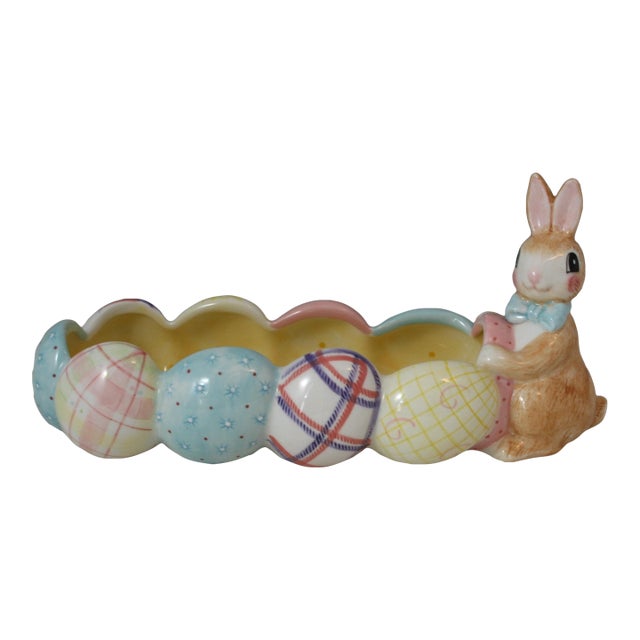 Late 20th Century Handcrafted Fitz and Floyd a Good Egg Oblong Pastel Easter Candy Serving Dish For Sale
