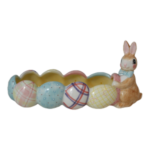 Late 20th Century Handcrafted Fitz and Floyd a Good Egg Oblong Pastel Easter Candy Serving Dish