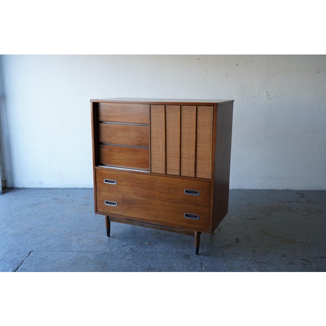 Hooker Furniture Mid-Century Modern Walnut & Cane Full Size Headboard Bed Frame For Sale - Image 12 of 14