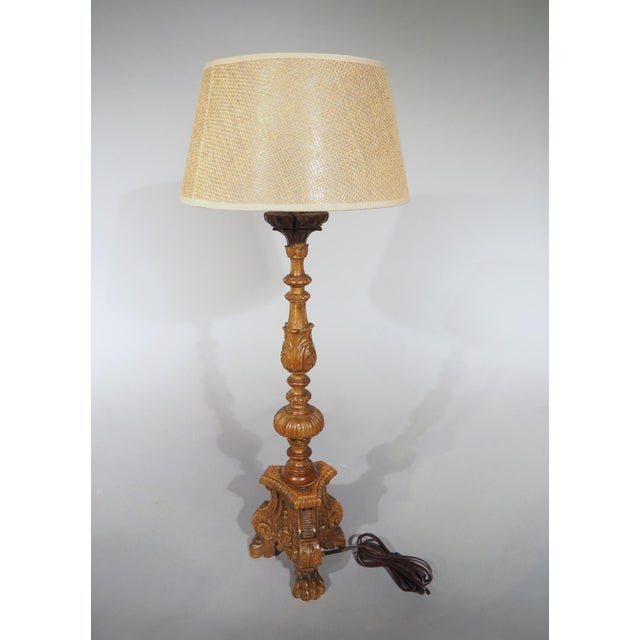 19th Century French Louis XIV Style Carved Wooden Candlestick Lamp For Sale - Image 4 of 17