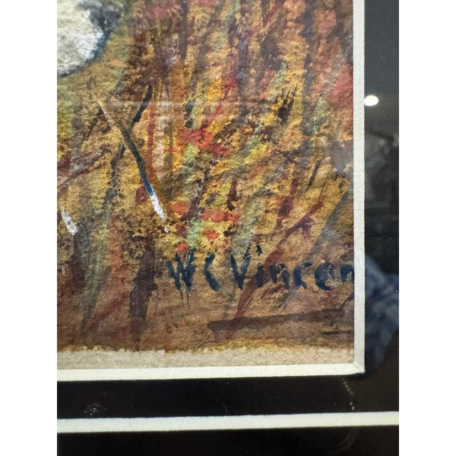1940s 1940s W. C. Vincent Signed Hunting Dogs Mountain Lake Landscape Painting Framed For Sale - Image 5 of 8