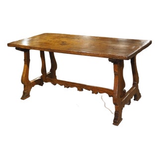 17th Century Italian Single Walnut Plank Top Table With Lyre Legs For Sale