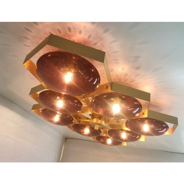 Metal 21st Century Hive Satin Brass Amethyst Bubbles Murano Flush Mount by Fabio LTD For Sale - Image 7 of 9