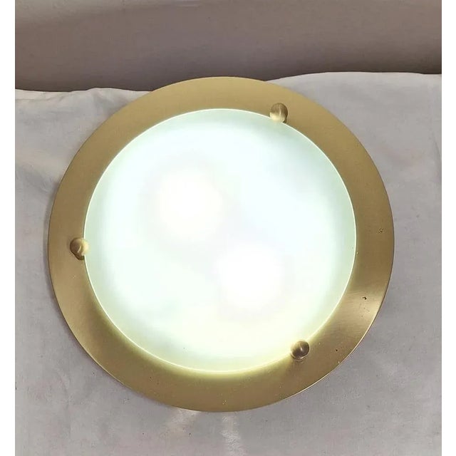 1990s Vintage Ceiling Lamp with a Gold-Colored Metal Base and Curved Matt Glass Lampshade from Belmonte, 1990s For Sale - Image 5 of 8