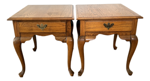 Late 20th Century Broyhill Oak Queen Anne Side Tables
