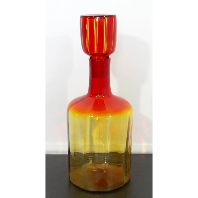 Mid Century Modern Blenko Glass Decanter Vessel Stopper Joel Myers Red