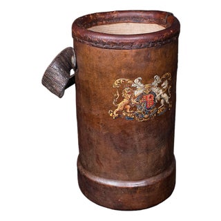 Vintage Decorative Stick Stand, English Leather Office Waste Basket, Storage Bin For Sale