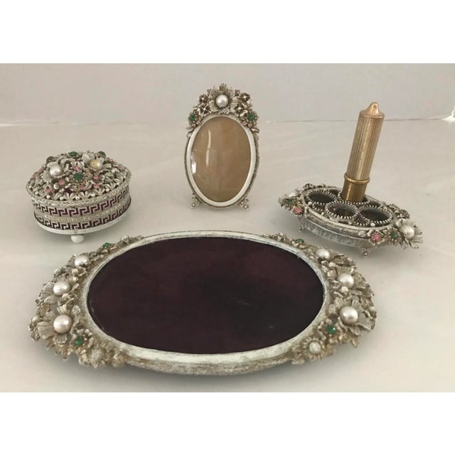 Hollywood Regency 1960s Hollywood Regency Jeweled 5 Piece Vanity Set For Sale - Image 3 of 10