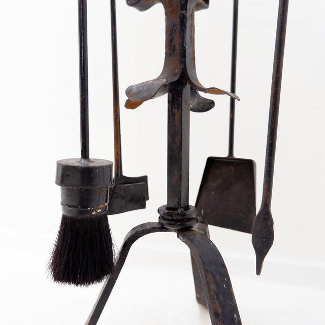 Large Hammered Wrought Iron Fireplace Set, Set of 5 For Sale - Image 7 of 14
