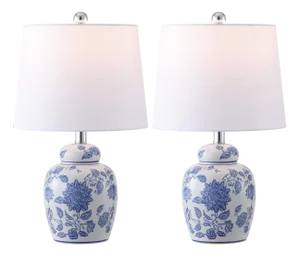 Sandra Chinoiserie Table Lamp in White/Blue - a Pair
