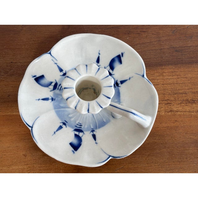 Delft Petite Mid-Century European Delft Style Candleholder For Sale - Image 4 of 8