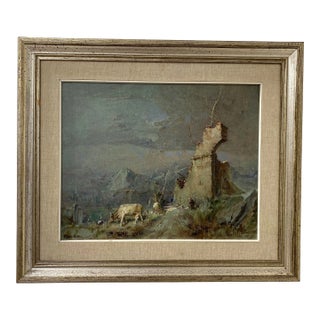 Enrico Del Bono “Paesaggio Fantastigo” Italian Grazing Cow Oil on Canvas Landscape For Sale