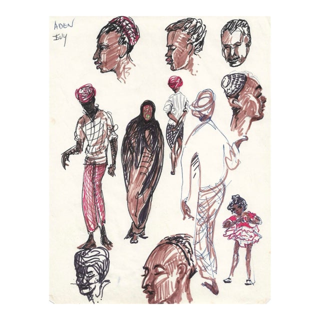 Ivy Attwell Aden Yemen Figure Studies Drawing For Sale