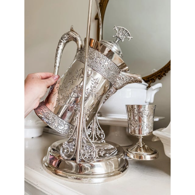 Rare Monumental Victorian c.b. Barker Quadruple Plate Water Set With Original Stand & Matching Goblet For Sale - Image 14 of 16
