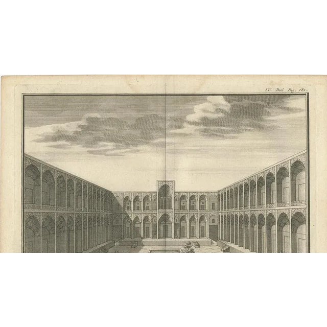 Engraving of the Caravanserai of Cachan – Dutch 18th-Century View of Persian Architecture This fine architectural...