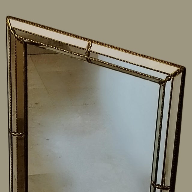 Art Deco Mirror with Beveled Frame and Gilt Brass, France, 1930 For Sale - Image 6 of 15