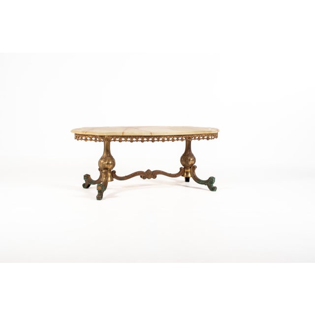 Vintage French Hollywood Regency Onyx Coffee Table with Brass Base, 1950s For Sale - Image 6 of 18