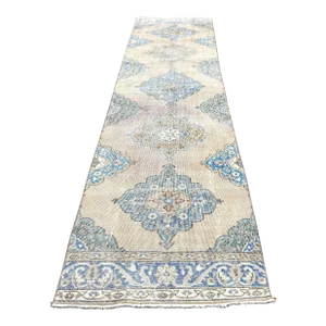 Hand Knotted Faded Vinhage Hallway Decor Runner Rug