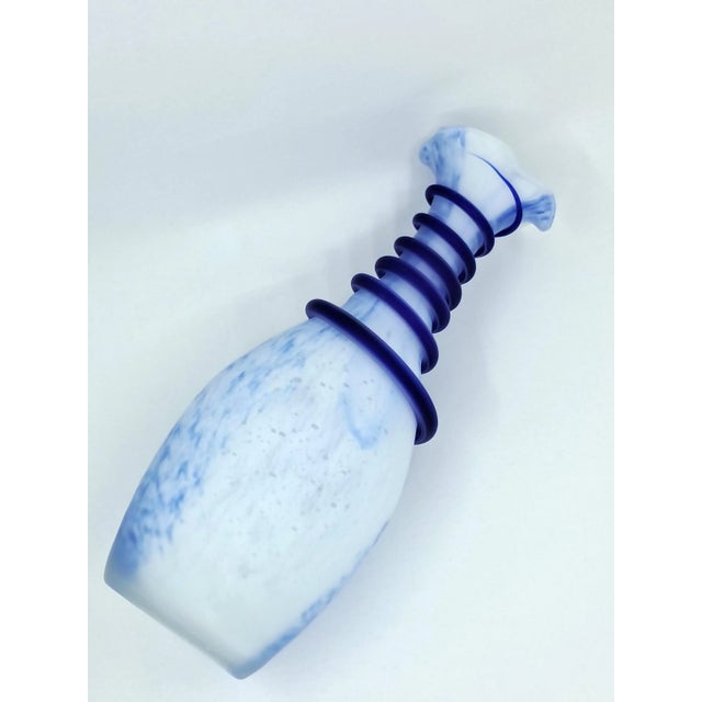 Blue Vintage Handcrafted White and Blue Swirl Bud Art Glass Vase For Sale - Image 8 of 10