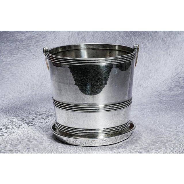 Silver 1960s Classic Vintage Mid Century Modern MCM Banded Silverplate Ice Bucket Barware Home Decor For Sale - Image 8 of 17