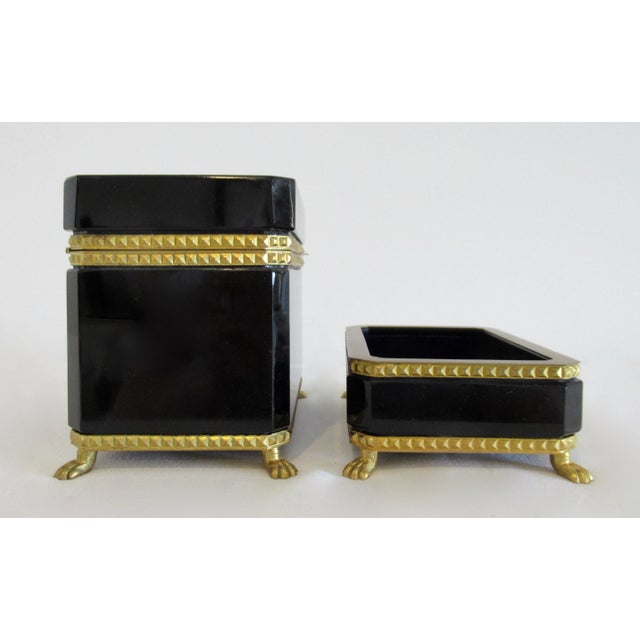 1930s C.1930's Cenedese Murano Italian Hand-Blown Black Keepsake Lidded Box & Accent Dish With Bronze Gilded Mounts For Sale - Image 5 of 18