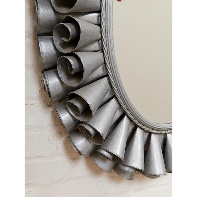 Mid 20th Century Sunburst Silver Metal Oval Mirror For Sale In Los Angeles - Image 6 of 7