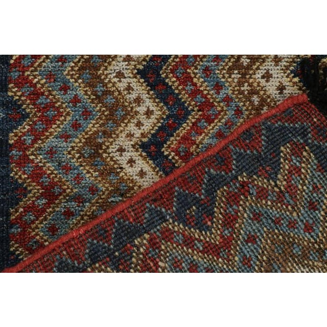 Textile Rug & Kilim’s Twin Tribal-Inspired Rugs in Red, Blue and Beige-Brown Chevrons For Sale - Image 7 of 7