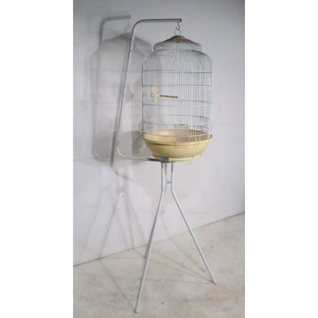 White Vintage Mid Century Birdcage and Stand Made in Italy by F O P C. 1970's For Sale - Image 8 of 17
