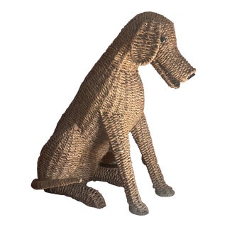 Palecek Abaca Wicker Rattan Figural Dog Sculpture For Sale