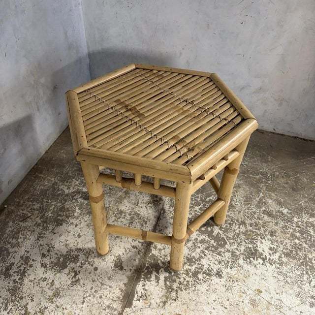 Wood Mid-Century Bamboo Hexagonal Side Table, 1970s For Sale - Image 7 of 8
