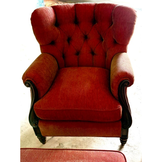 1980s French Napoleon III Wingback Armchairs and Ottoman For Sale - Image 12 of 12
