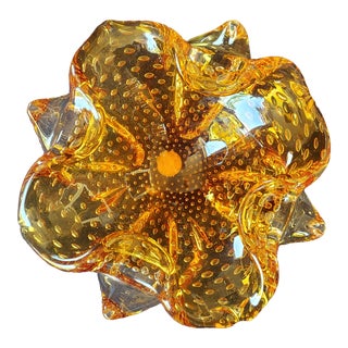 1950s Murano Italian Glass Bowl in Amber For Sale