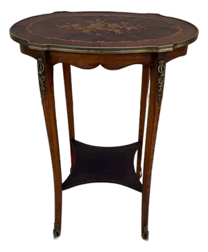 Antique French Louis XV Style Brass Mounted Marquetry Side Table