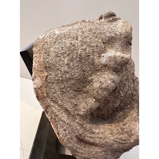 Stone Carved Concrete Head Sculpture on Iron Base For Sale - Image 7 of 11