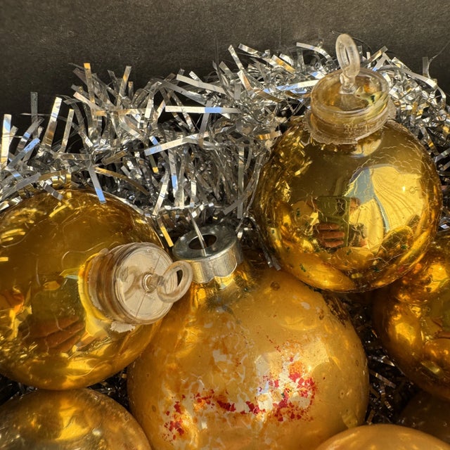 Vintage Gold Mercury Glass Christmas Ornaments- Set of 17 For Sale - Image 9 of 10