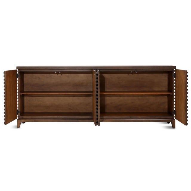 Mid-Century Modern Slatted Acacia Wood Sideboard For Sale - Image 3 of 6