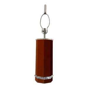 Vintage Italian Lucite & Burnt Orange Suede Leather Wrapped Table Lamp