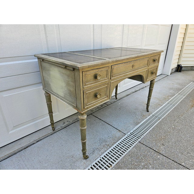 Baker Furniture Company Baker Furniture Light Green Distressed Finish Writing Desk For Sale - Image 4 of 16