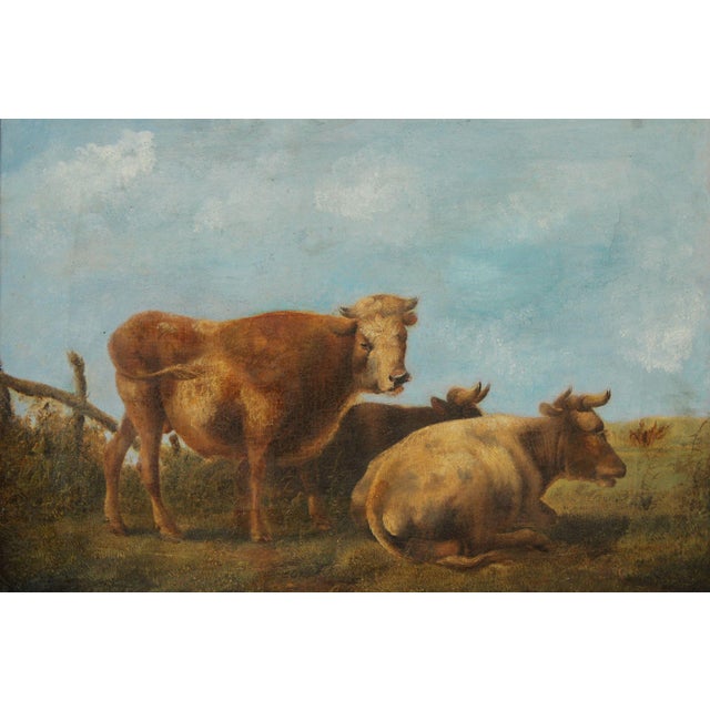 Antique European School Oil Painting, Cattle Grazing For Sale - Image 9 of 18