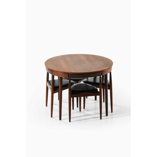 Hans Olsen Dining Table and Chairs in Teak and Leather attributed to Hans Olsen for Frem Røjle, 1960s, Set of 5 For Sale - Image 4 of 9