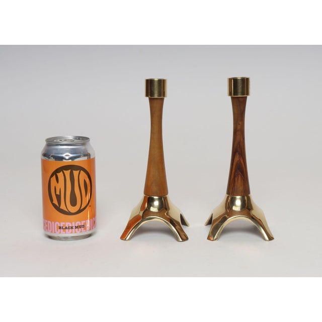 Pair of Sculptural Vintage Austrian Brass and Walnut Candlesticks For Sale In New York - Image 6 of 18