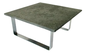 Thick Slate Top Table With Ammonite Fossil on Chrome Base